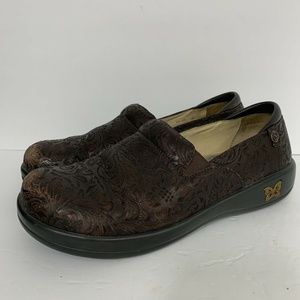 Alegeria Womens Size 40 Brown Leather Floral Clogs